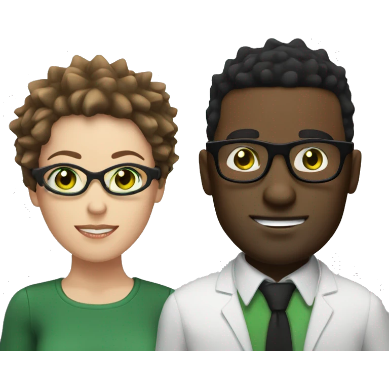 black male with spikey hair and glasses and white female with brown hair , green eyes and glasses emoji