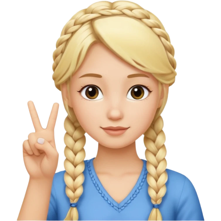 Blonde girl with braid doing peace sign emoji
