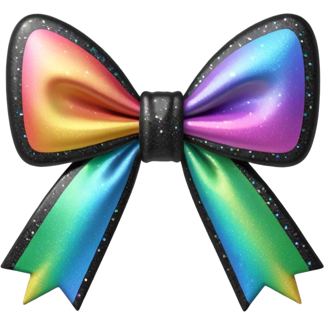 masterpiece,8000x8000px, 8k quailty, no background. 3D rendering, isolated bow in black holographic glitter with a slight rainbow glitter effect cartoon 3D emoji concept render, close-up, facing forward, matte finish, 3D emoji render, app icon, new iOS 18.4 style, glossy emoji