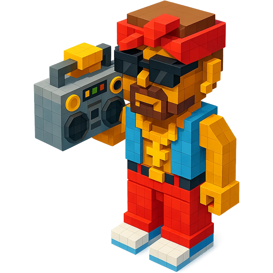 Lego 2Pac holding a boombox, detailed and colorful, retro hip-hop vibe emoji