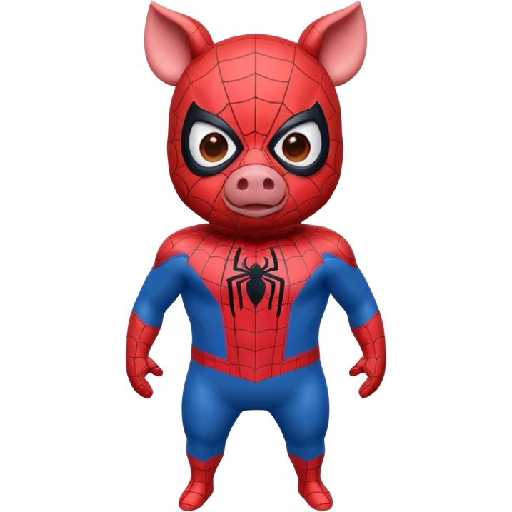 Spiderman superhero suit featuring a pig emblem on the chest, playful emoji style emoji