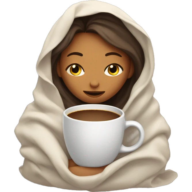 girl inside a blanket sipping coffee eyes closed emoji