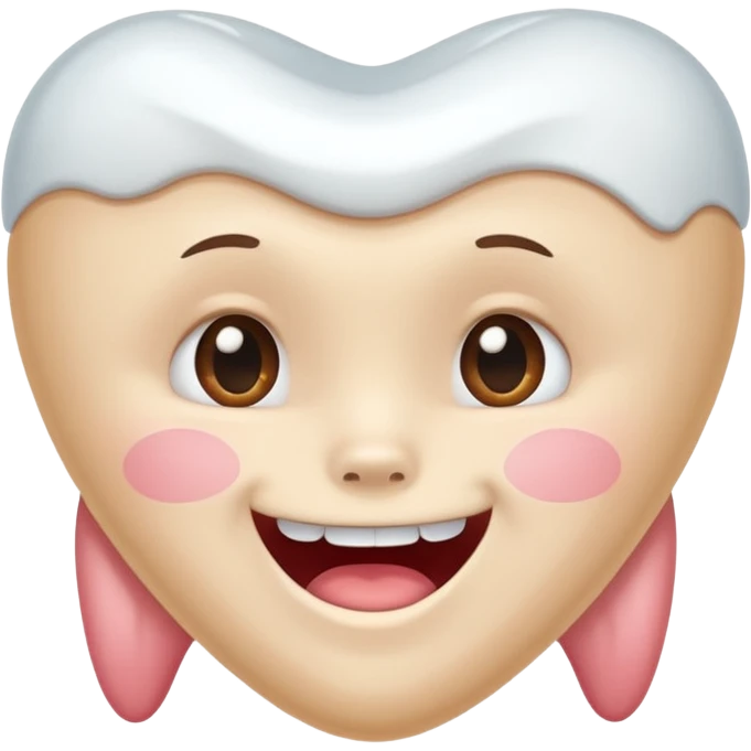 white tooth with a shy, blushing cute face emoji