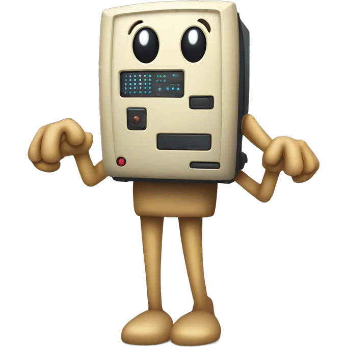 Anthropomorphic computer with arms and legs doing something random emoji