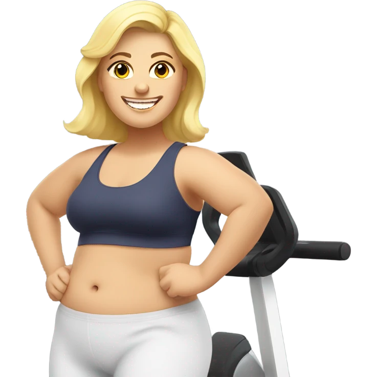 overweight blondie woman happy working out emoji