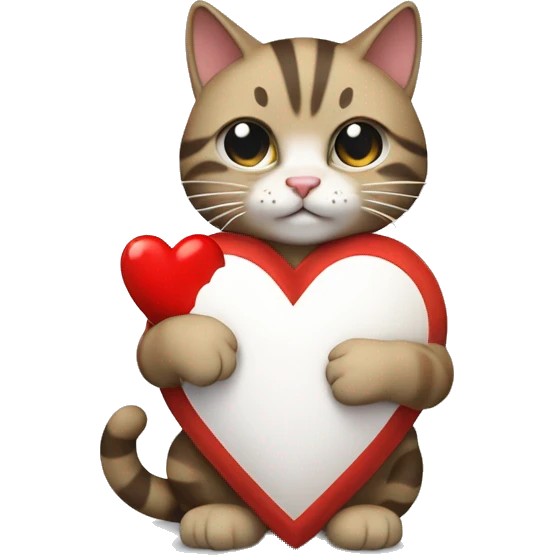 Gato atigrado creando un corazón con un gato blanco pequeño emoji