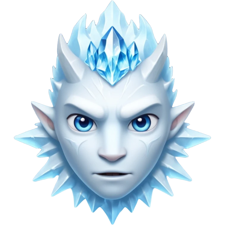 ice creature portrait, head and shoulders only, frozen crystal skin, glowing blue eyes, frost aura, sharp icy textures, fantasy winter vibe, 3D cartoon, mobile game icon style, clean background, no text, no watermark
 emoji