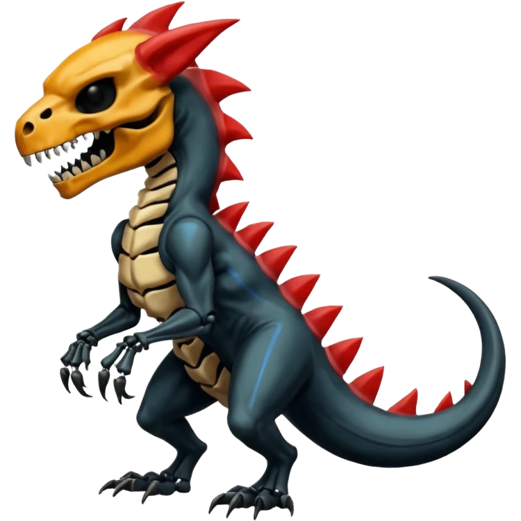 Oily smooth glossy evil sharp edgy badass skeleta skull-face skull-masked skull-headed l Charmeleon-Zeraora-Salandit-fusion, full body emoji