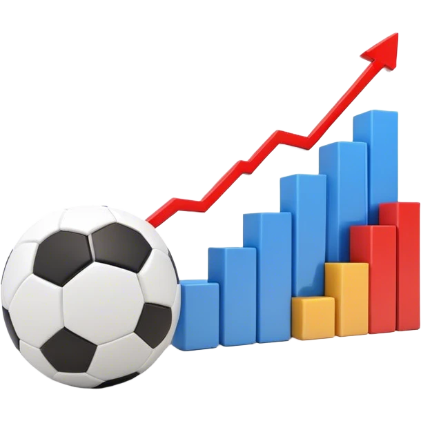 Cinematic realistic 3d growing bar graph next to a soccer ball emoji