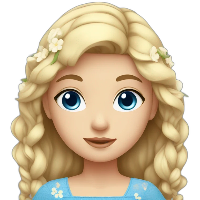 cute girl  with blue dress, blue eyes, and flower emoji