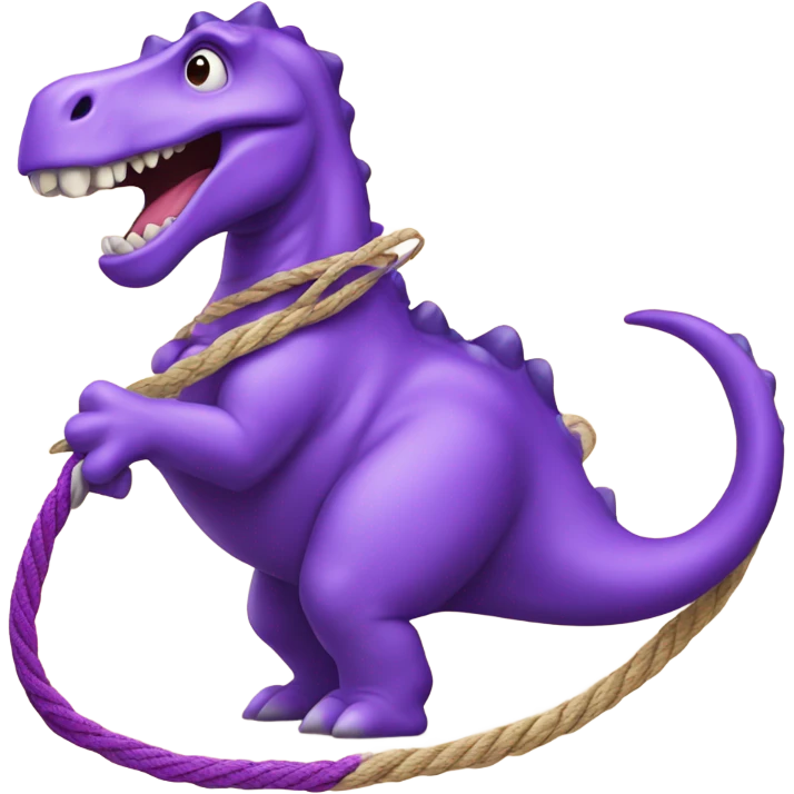 purple dinosaur trying to lasso a unicorn with buck teeth emoji