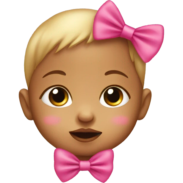 A baby with a pink bow with a gold pacifier  emoji