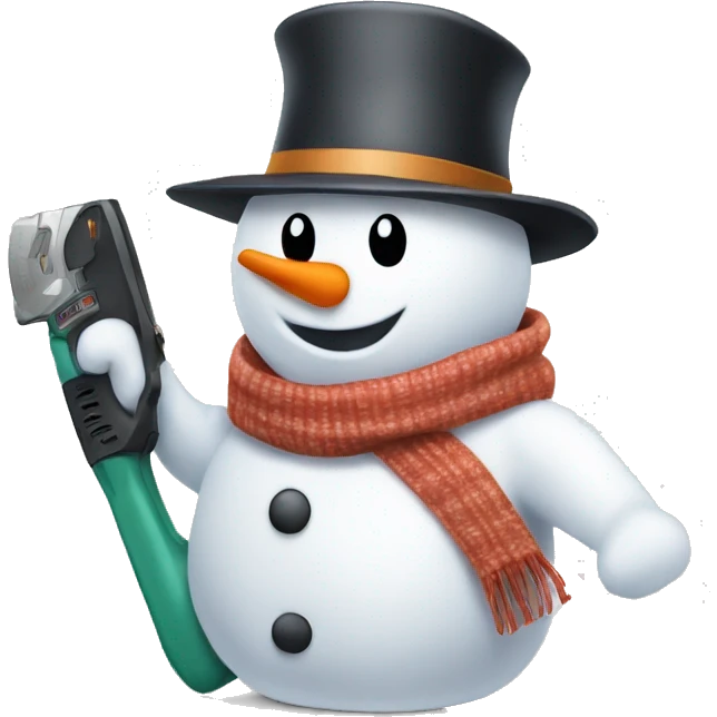snowman with hat and scarf holding a powertool emoji