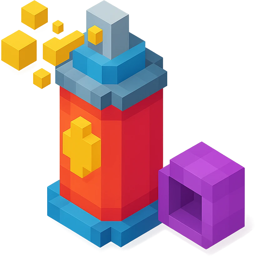 voxel style spray paint can with gold paint, cap off, isometric view emoji