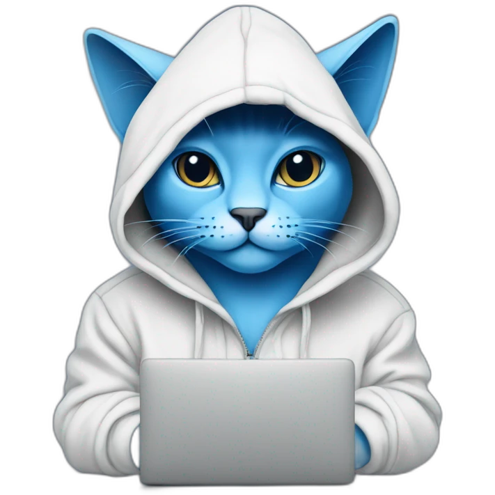 Blue cat in a hoodie hacks system in laptop  emoji