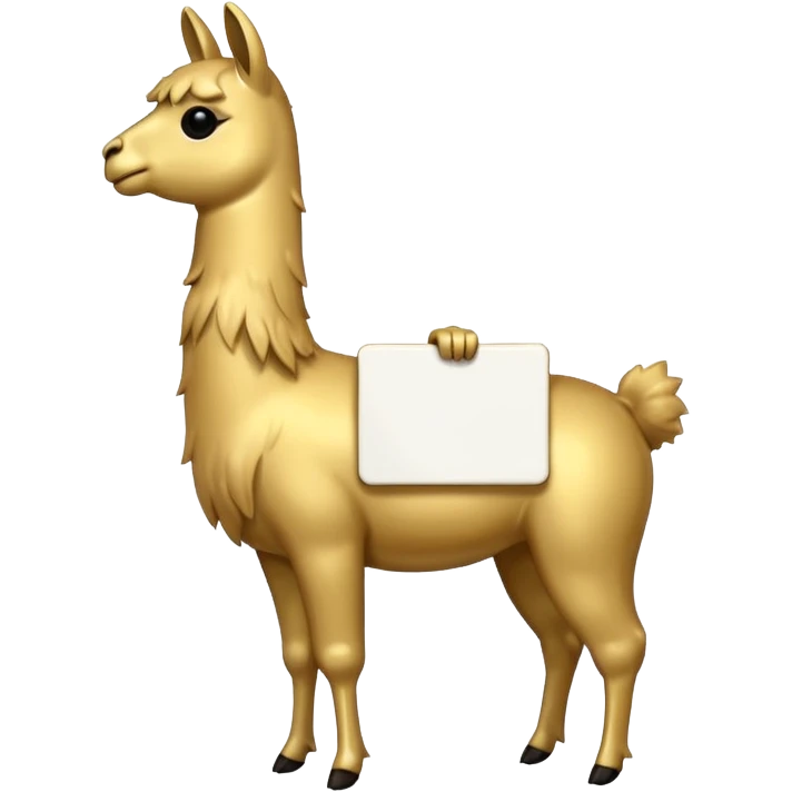 A small golden llama silhouette holding a white sign emoji