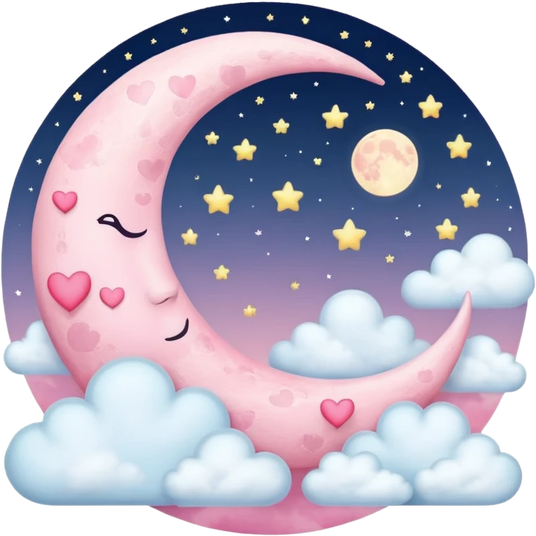 Pink Moon Crescent With Clouds And Hearts emoji