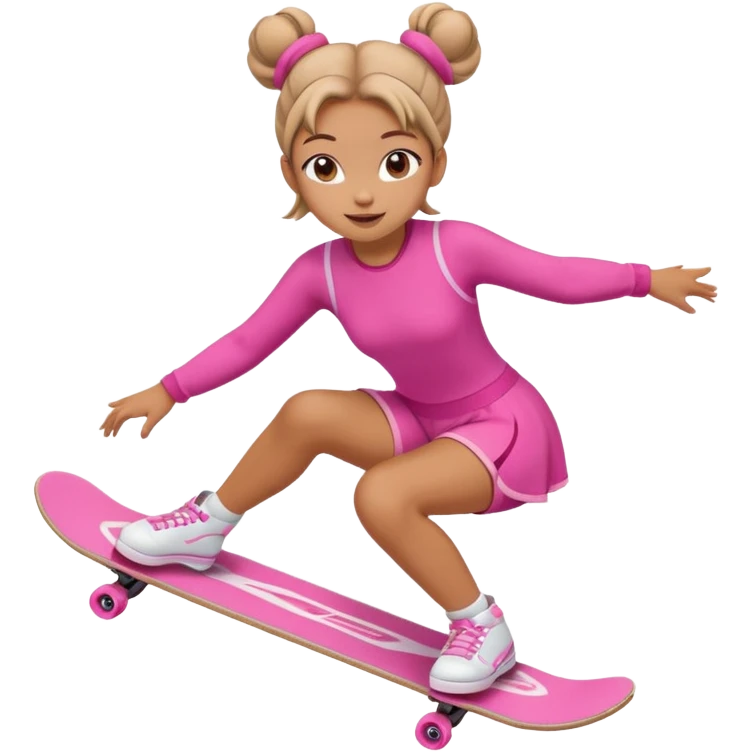 Cute skater girl with two buns and pink outfit, gliding with playful energy. emoji