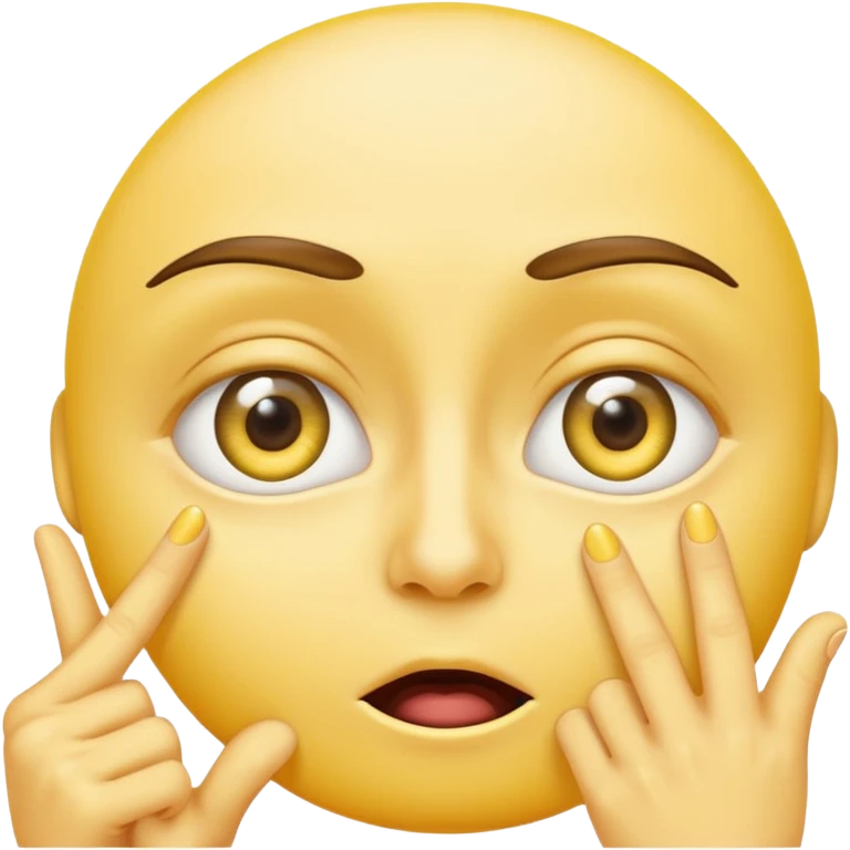 cynical yellow emoji, exaggeratedly stretching eyelid down with finger, skeptical emoji