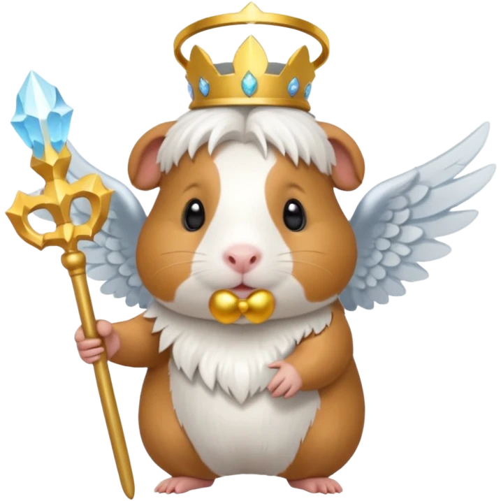 a guinea pig with angel wings and a scepter emoji