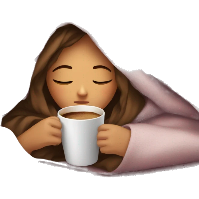 girl inside a blanket sipping coffee eyes closed emoji
