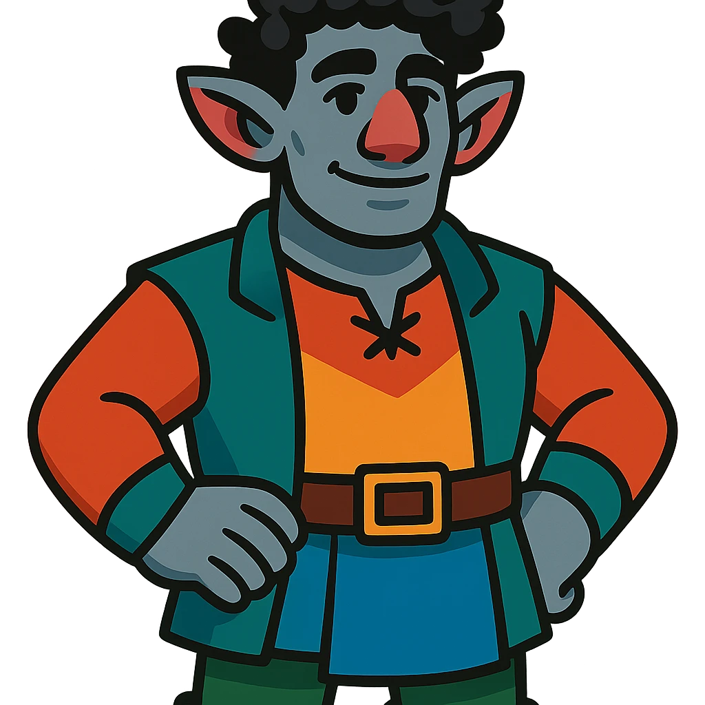firbolg from DnD with gray skin, black curly hair, clean-shaven face, no beard in vibrant toon style emoji