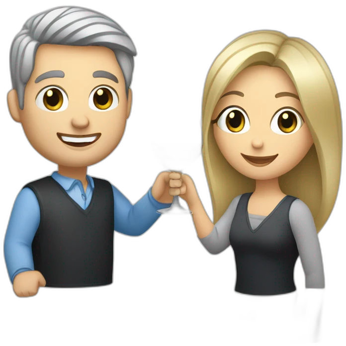 caucasian woman with brown eyes and blond medium long hair and a caucasian man with blue eyes and grey hair, toasting with a glass of white wine emoji