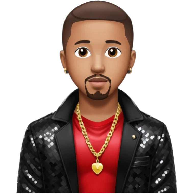 Marques Houston with dark brown hair, black sequin jacket, shirtless with necklace emoji