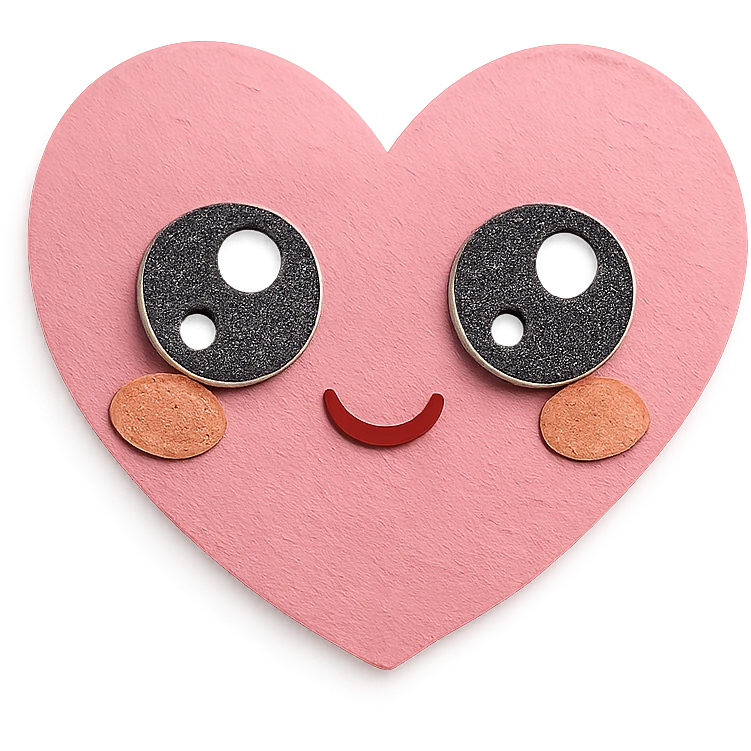 adorable chibi pink heart with large sparkling eyes, soft pastel colors, no arms or legs, full body emoji