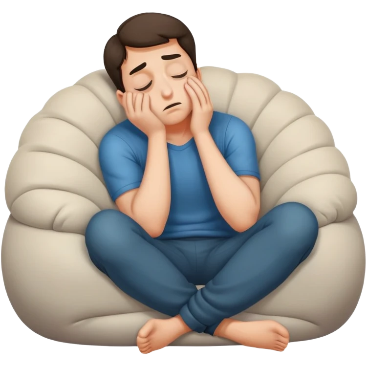 Scared man sitting curled up on himself, hidding his eyes emoji