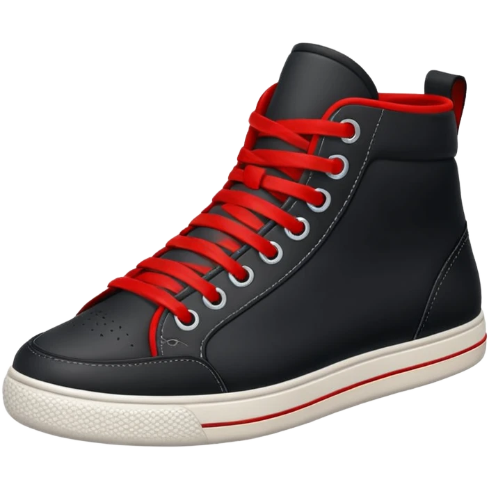 an ios genmoji for pair of black mid top sneakers with red laces emoji