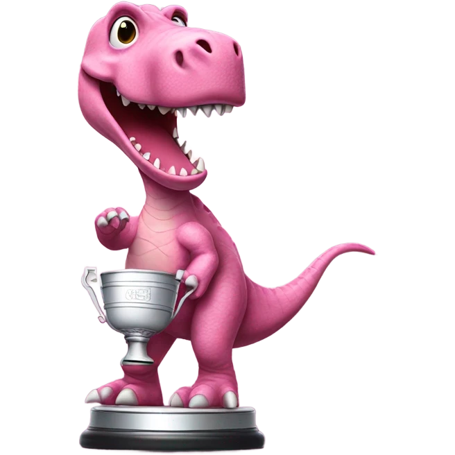 Pink dinosaur with a white Stanley cup emoji