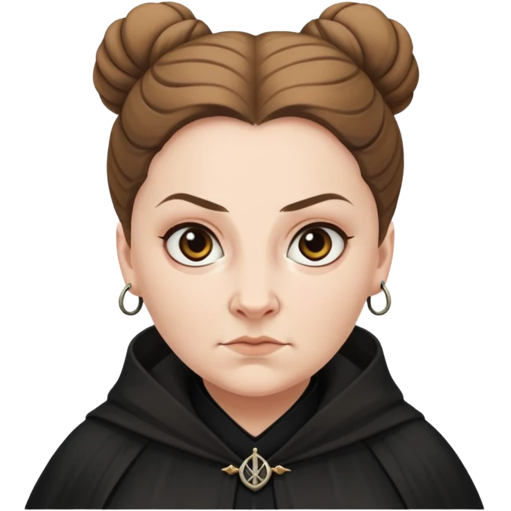 Alecto Carrow in harry potter, a white fat woman , one knot bun light brown hair, look evil, black cloak emoji