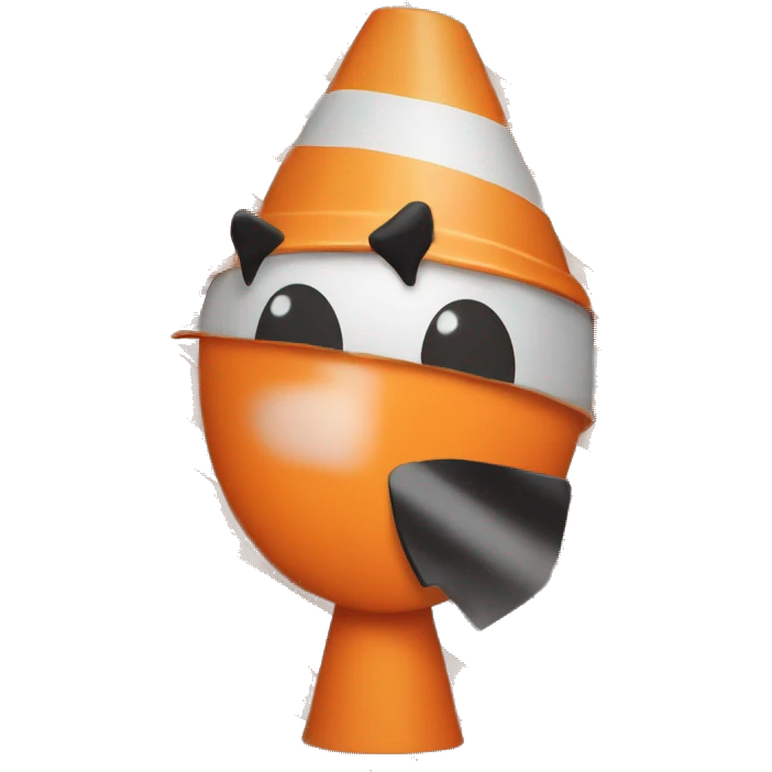 A guy with a orange traffic cone on his head that goes all the way down to his eyes  emoji