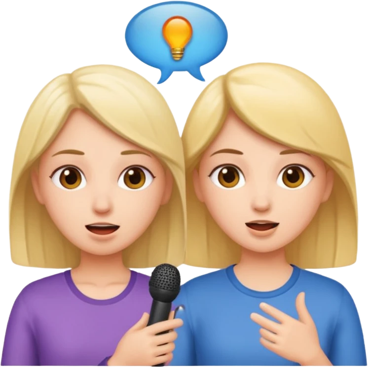 two girls practice speaking emoji