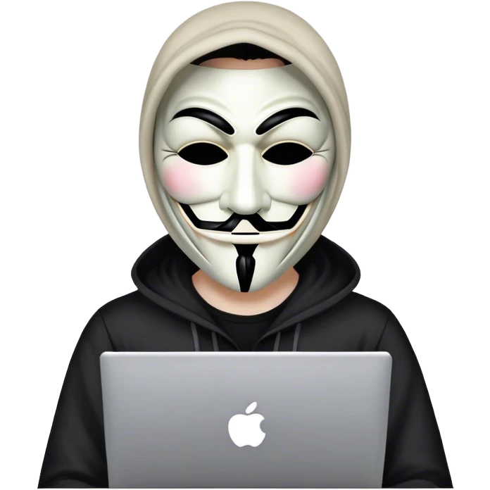 Computer hacker wearing  anonymous mask emoji