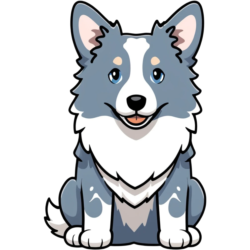 A merle border collie dog sitting, with blue and gray spotted coat, alert ears, and friendly expression emoji
