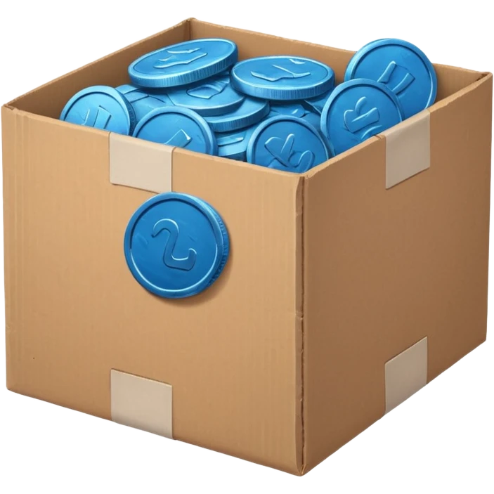 blue coins credit in a cardboard package emoji