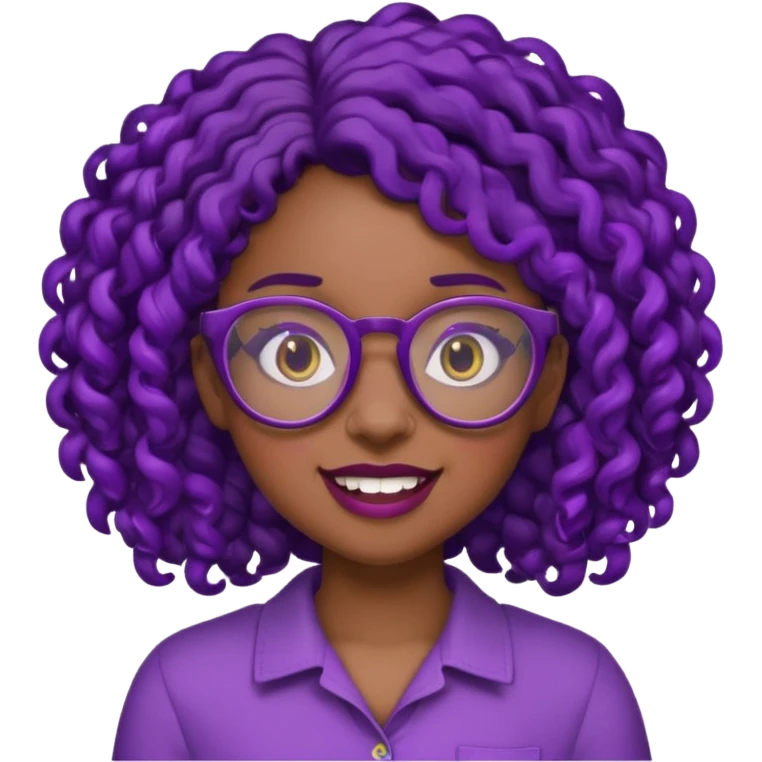 nerd emoji like with glasses showing only her buck teeth but it’s a black girl with purple black curly hair emoji