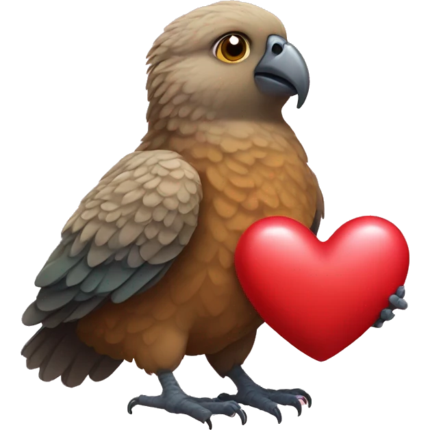 Kea bird holding heart emoji