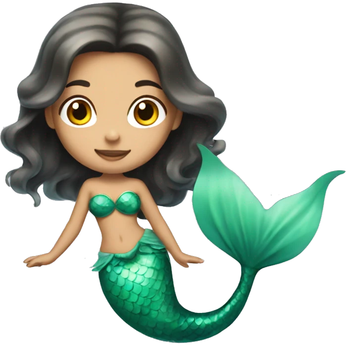 Beautiful brunette mermaid with light green fin emoji