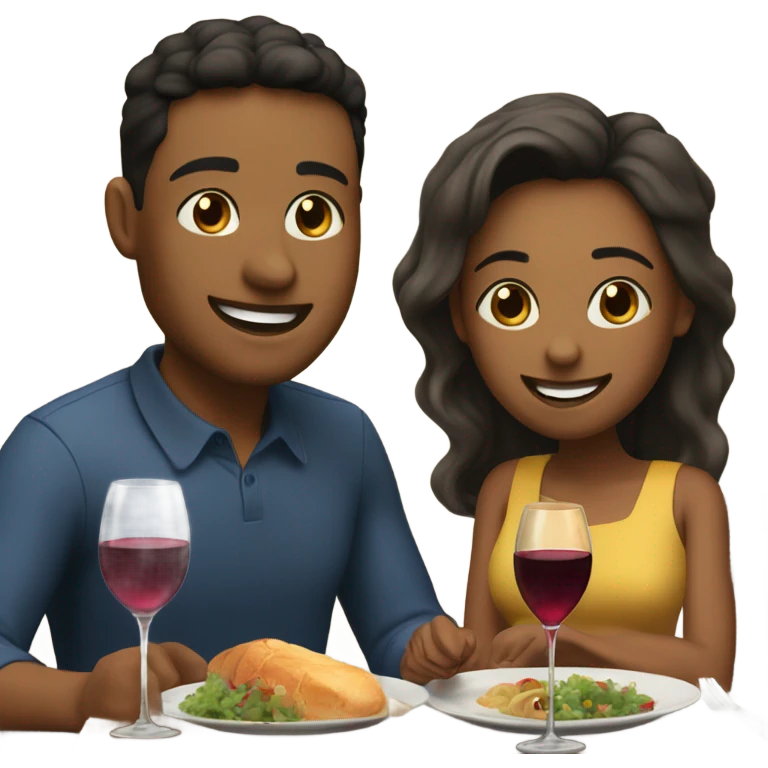Young couple having dinner with wine at the table emoji