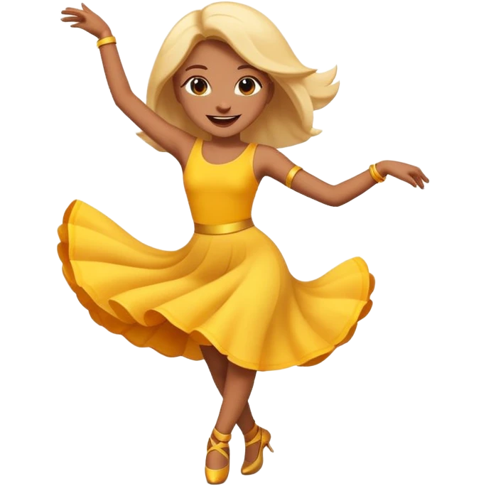 An expressive emoji-style character dancing with lively motion, dynamic pose, joyful energy, and bright, vibrant colors. emoji