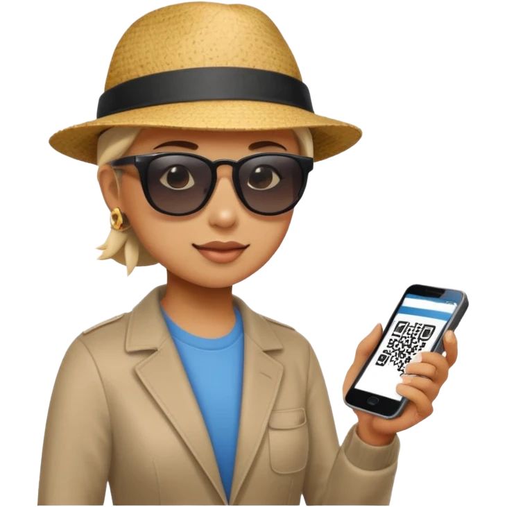 Draw a tourist who is using their phone to scan a QR code on a POS terminal. In the style of Apple emoji emoji