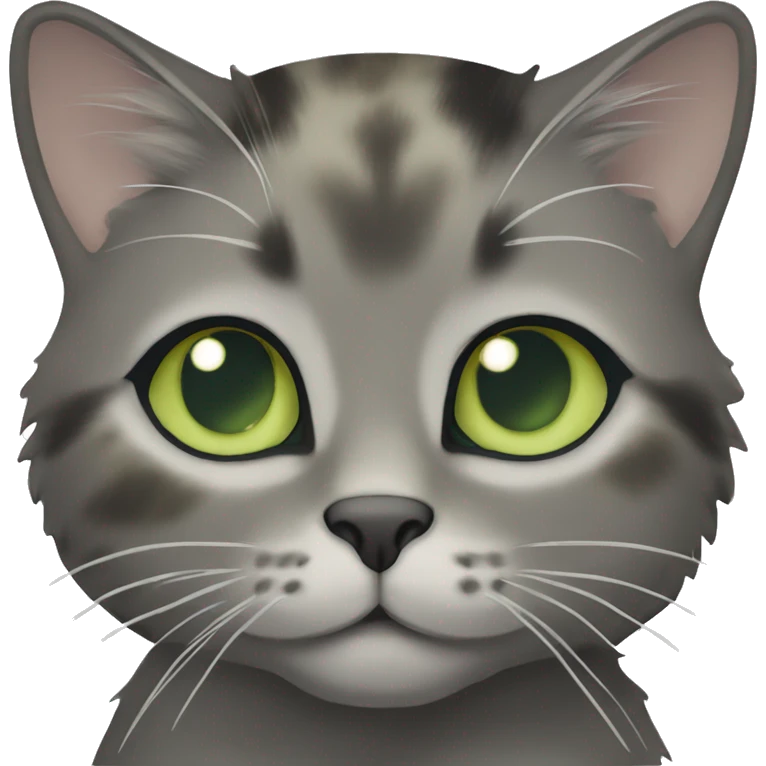 Grey muted tortoiseshell female cat with pale green eyes emoji