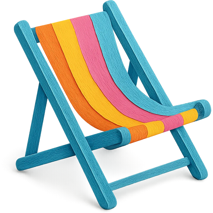 colorful and playful beach chair in paper-craft style emoji