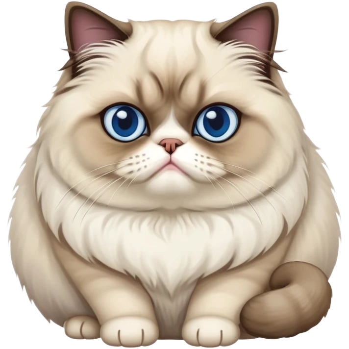 A fluffy, chubby, grumpy Persian cat with a seal-point Siamese coat color emoji
