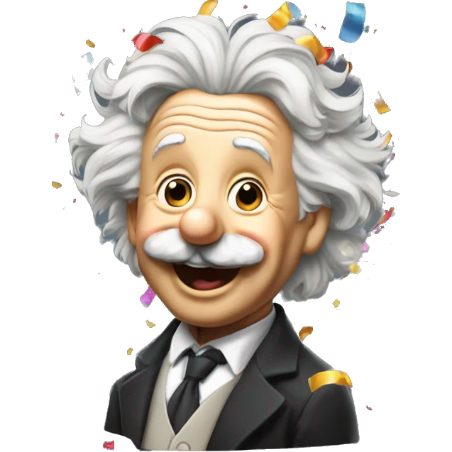 happy albert einstein with party hat confetti and confetti popper emoji