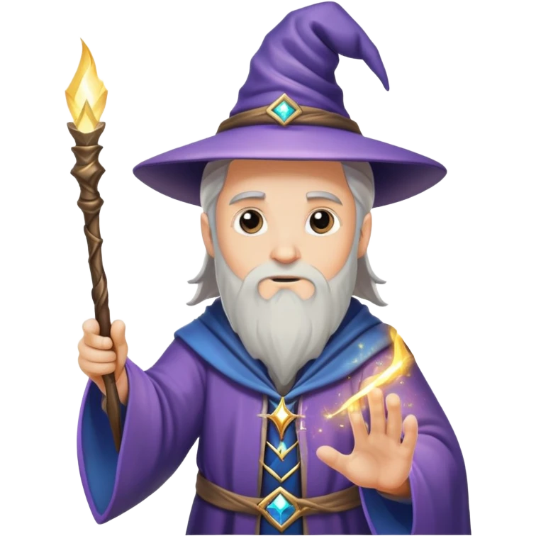 man wizard casting a spell with a wand, sparkles and magic emoji