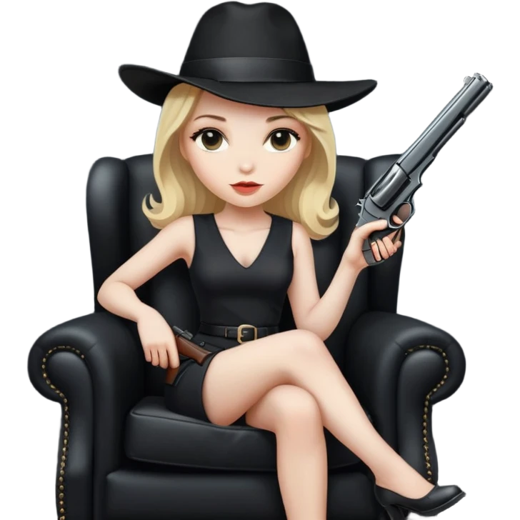 Mafia blondes woman in hat , gun , armchair , black emoji